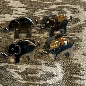 4 Metal Elephant Napkin Rings - Some Scratches And Tarnish